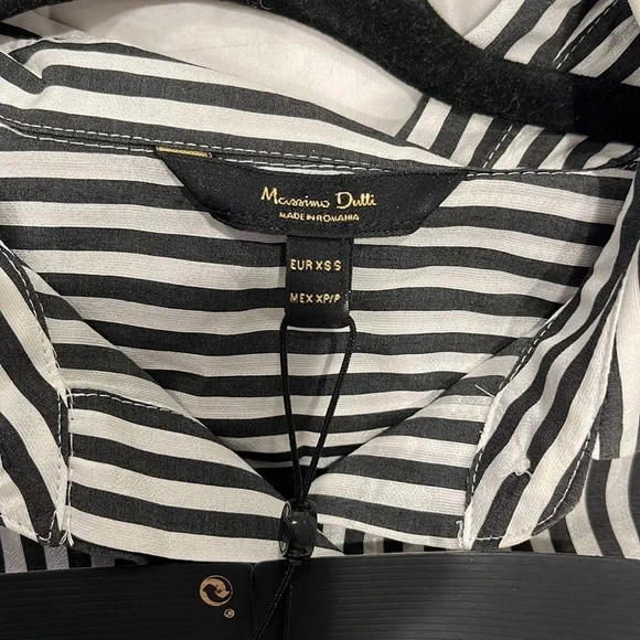 Massimo Dutti long sleeve belted button down black &white 3/4 length dress XS/S - Picture 9 of 16